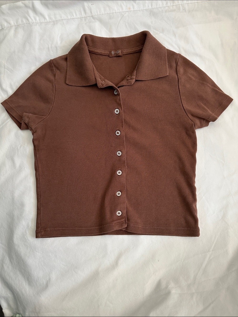 Brandy Melville Brown Button-Up Crop Top